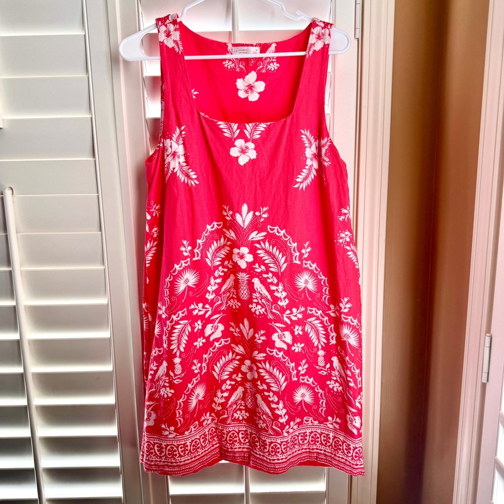 LC Lauren Conrad Pink Tropical Linen Blend Mini Dress M Resort Vacation